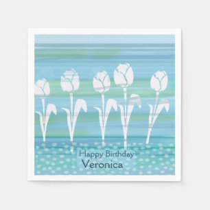 Watercolor Blue Birthday Kids Tulip Paper Napkin