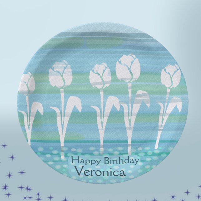 Watercolor Blue Birthday Kids Tulip  Paper Plates (Watercolor Blue Birthday Kids Tulip Paper Plates)