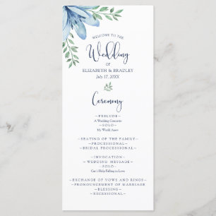 Watercolor Blue Blooms & Greenery Wedding Program