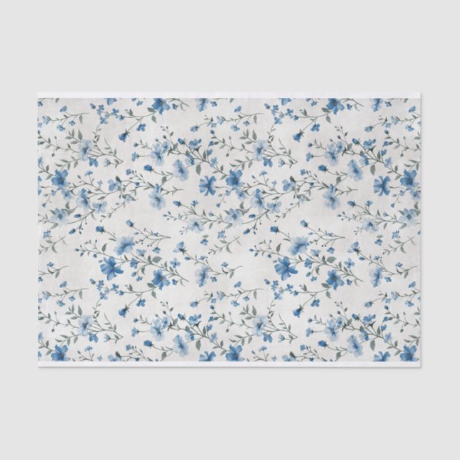 Watercolor Blue Botanical Flowers Pattern No. 1 Tissue Paper (Front)