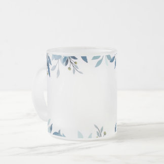 Watercolor Blue Botanical Frosted Glass Mug