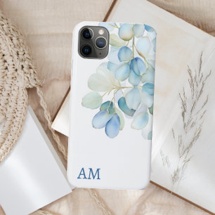 Watercolor Blue Botanical Hydrangea Monogram iPhone 11 Pro Max Case