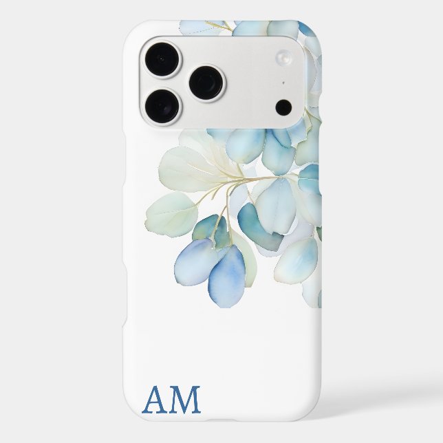Watercolor Blue Botanical Hydrangea Monogram Iphone Case (Back)