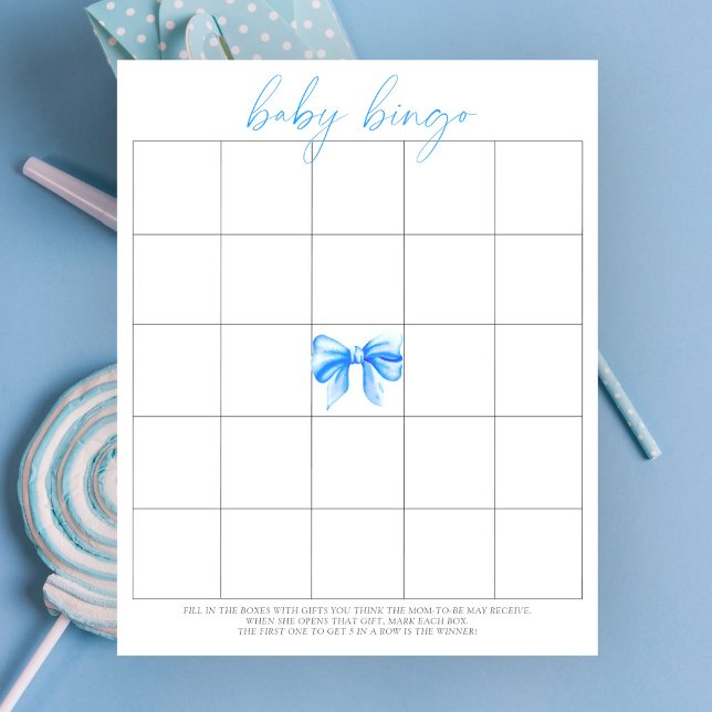 Watercolor blue bow Baby Bingo game (Creator Uploaded)