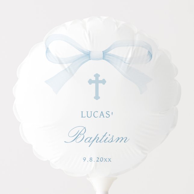Watercolor Blue Bow Baptism Balloon (Front)