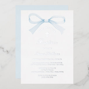 Watercolor Blue Bow Baptism Foil Invitation