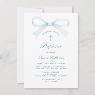 Watercolor Blue Bow Baptism Invitation