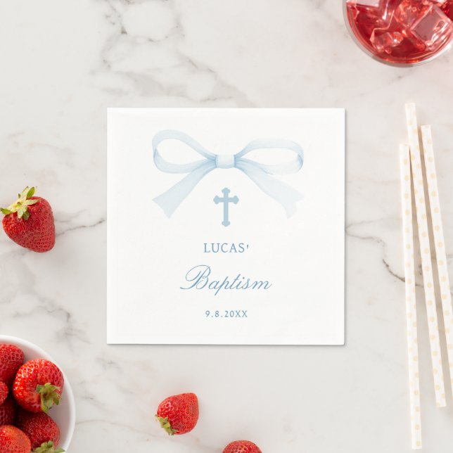Watercolor Blue Bow Baptism Napkins (Insitu)