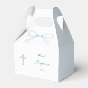 Watercolor Blue Bow Baptism Small Gable Favor Boxes