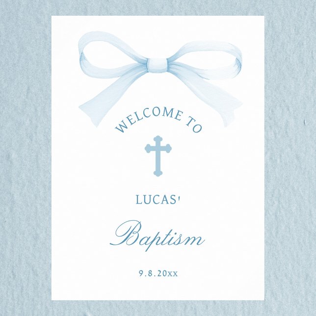 Watercolor Blue Bow Baptism Welcome Poster (Creator Uploaded)