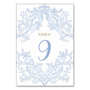 watercolor blue bow elegant table number