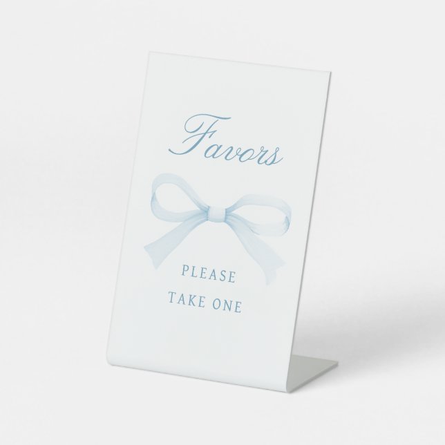 Watercolor Blue Bow Favors Pedestal Sign (Front)