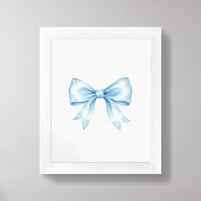 Watercolor Blue Bow Framed Art Elegant Nursery  (Framed Front)