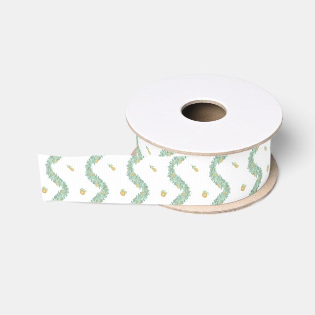 Watercolor Blue Bow Fruit Garland Christmas Grosgrain Ribbon (Spool)