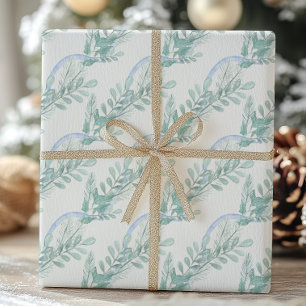 Watercolor Blue Bow Garland Christmas Wrapping Paper
