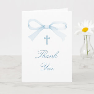 Watercolor Blue Bow Holy Cross Religious Thank You Card
