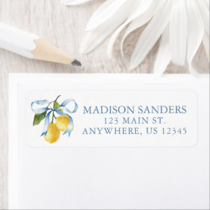 Watercolor Blue Bow Lemons Address Label