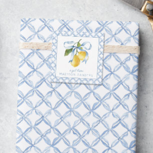 Watercolor Blue Bow Lemons Gift Enclosure Note Card