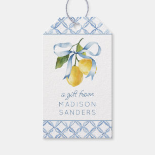 Watercolor Blue Bow Lemons Gift Enclosure Tags