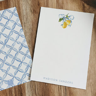 Watercolor Blue Bow Lemons Personalized Thank You Card