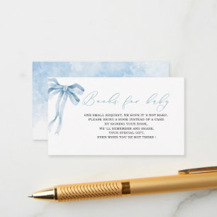 Watercolor blue bow ribbon baby shower books for b enclosure card