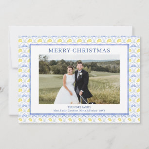 Watercolor Blue Bow Traditional Vintage Christmas Holiday Card