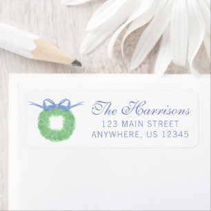 Watercolor Blue Bow Wreath Label