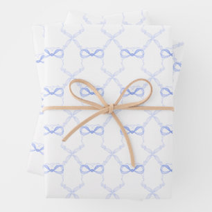 Watercolor Blue Bows Wrapping Paper Sheets