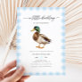 Watercolor Blue Boy Mallard Duck Baby Shower Invitation