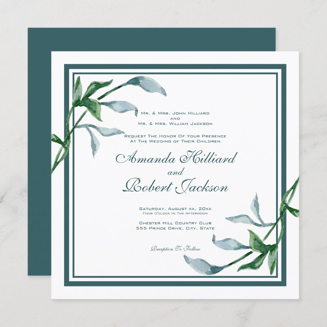 Watercolor Blue Breeze Floral Parent Names Wedding Invitation Zazzle