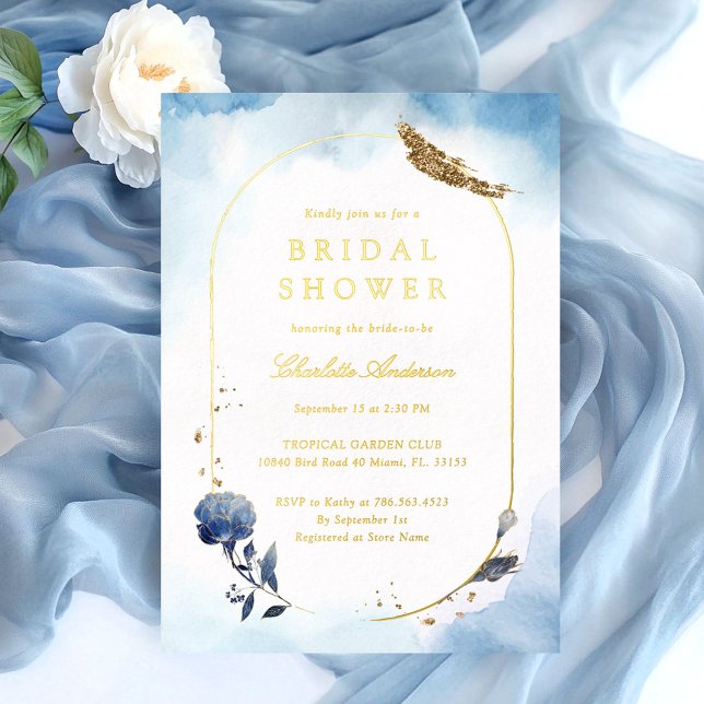 Watercolor Blue Bridal Shower Foil Invitation (Creator Uploaded)