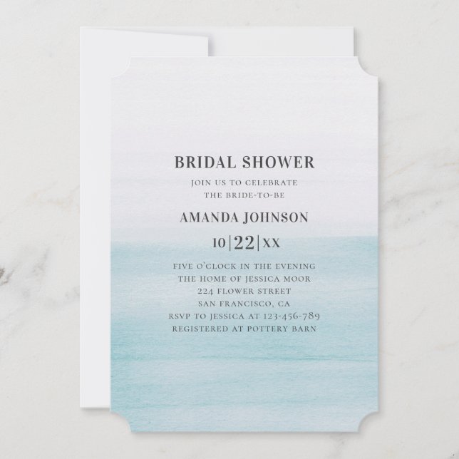 Watercolor blue bridal shower. Nautical wedding Invitation (Front)