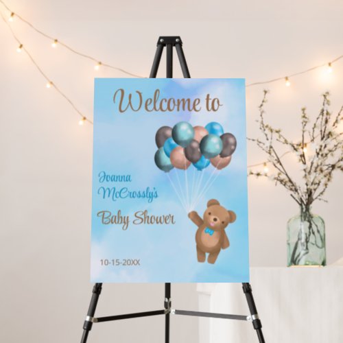 Watercolor Blue Brown Balloons Bear Baby Shower  Foam Board