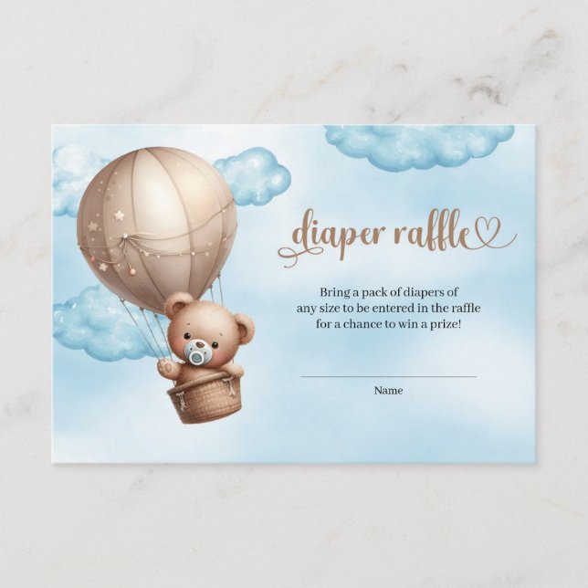 Watercolor blue brown teddy bear hot air balloon enclosure card (Front)