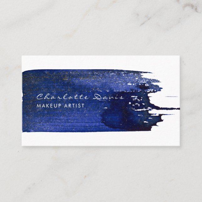 Watercolor Blue Brush Stroke Business Card (Front)