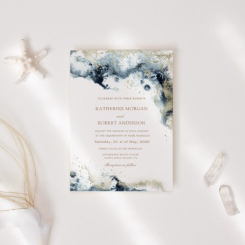 Watercolor Blue Budget Photo Wedding Invitation