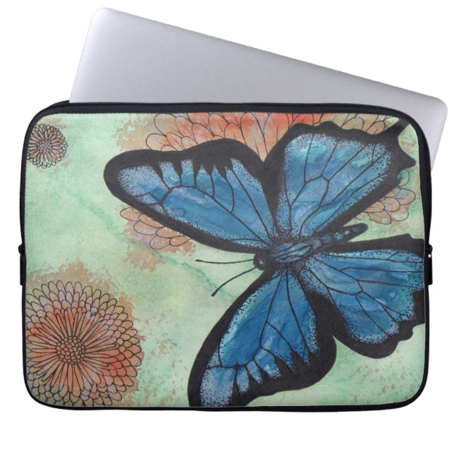 Watercolor Blue Butterfly Laptop Sleeve (Front)