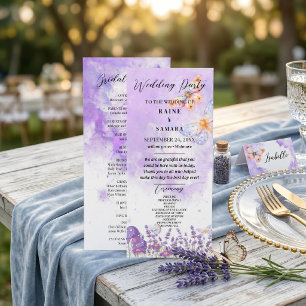 Watercolor Blue Butterfly Rustic Lavender Purple Menu