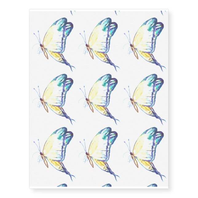 Watercolor blue butterfly temporary tattoo (Front)