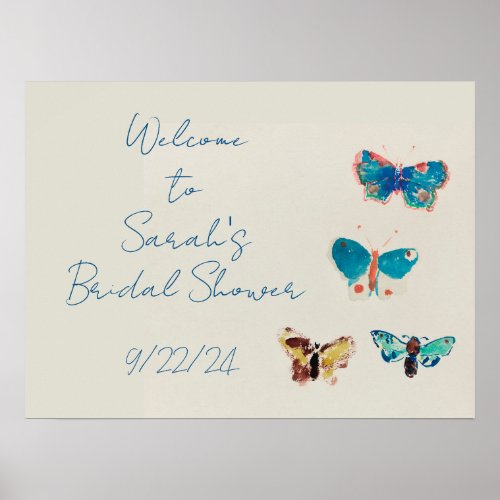 Watercolor blue butterfly Welcome bridal shower Poster