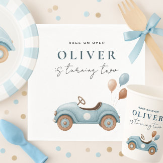Watercolor Blue Car Birthday | Boys Birthday Napkins