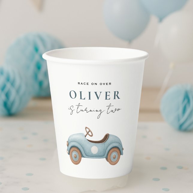 Watercolor Blue Car Birthday  | Boys Party Paper Cups (Creator Uploaded)