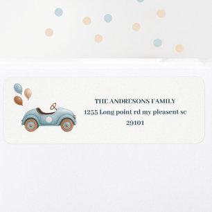Watercolor Blue Car Kids Birthday Label