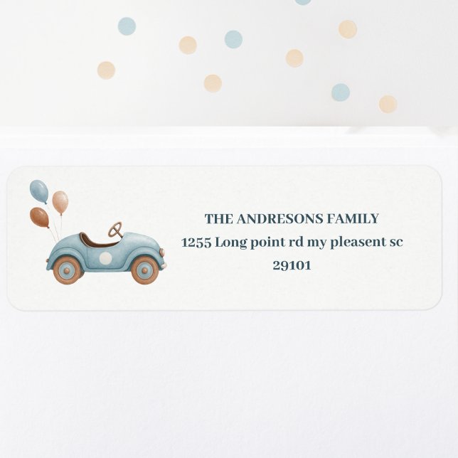 Watercolor Blue Car Kids Birthday Label (Creator Uploaded)