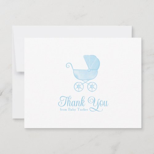 Watercolor Blue Carriage Boy Baby Shower Thank You