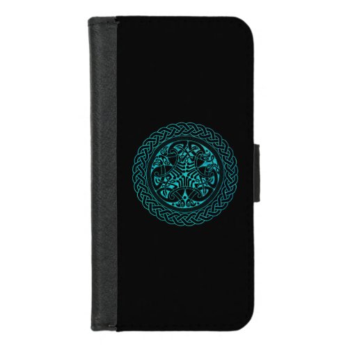 Watercolor Blue Celtic Knot Ring With Birds iPhone 87 Wallet Case