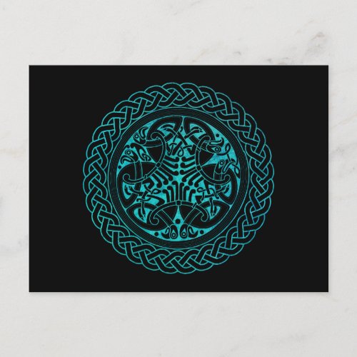 Watercolor Blue Celtic Knot Ring With Birds Postcard