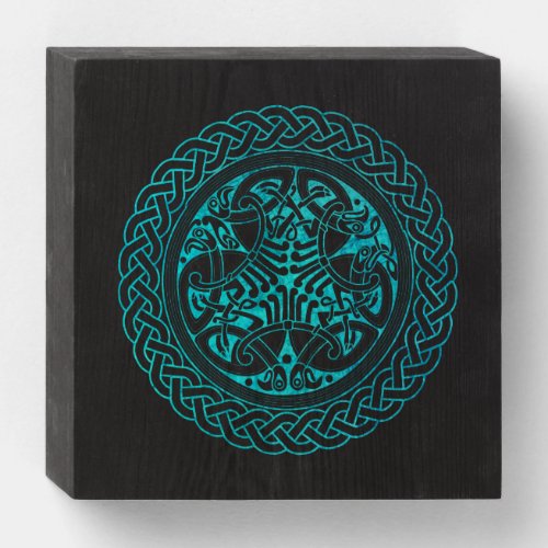 Watercolor Blue Celtic Knot Ring With Birds Wooden Box Sign