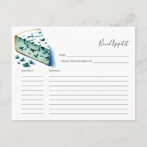 Watercolor Blue Cheese Recipe Card