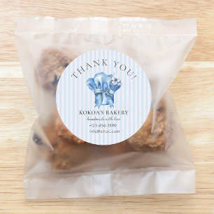 Watercolor Blue Chef Hat Bakery Logo Thank you Classic Round Sticker